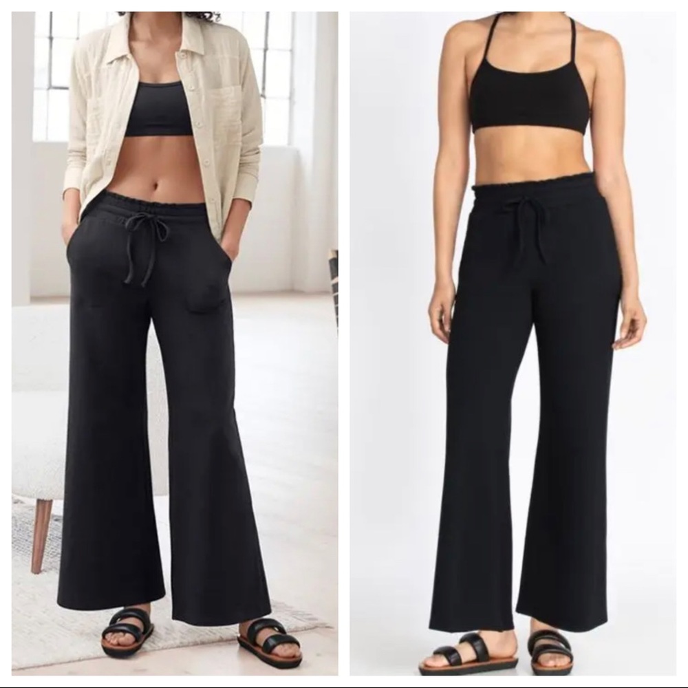 Wide Leg Relaxed French Terry Drawstring Raw Edge Hem Pants - Picture 4 of 5